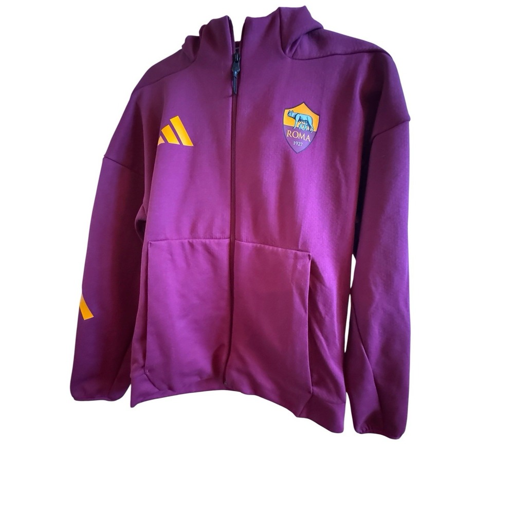 Adidas AS Roma Z.N.E. Anthem Soccer Hoodie Jacket Men's Medium Burgundy Orange